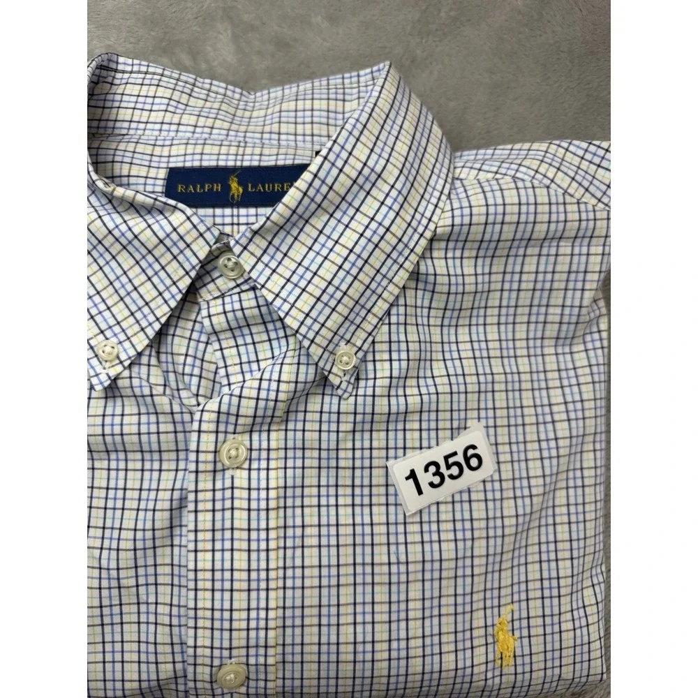 Polo Ralph Lauren Shirt Men 17 34/35 Yarmouth Classic Fit Blue Yellow Mini Check